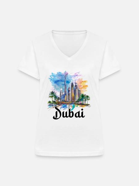 Dubai Skyline Arab Emirates - Frauen-T-Shirt mit V-Ausschnitt - Weiß