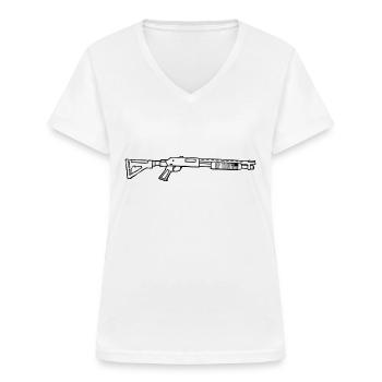 Waffen - Langwaffe - Pumpgun - sw - Frauen-T-Shirt mit V-Ausschnitt - Weiß - Vorne - Lela (165cm)