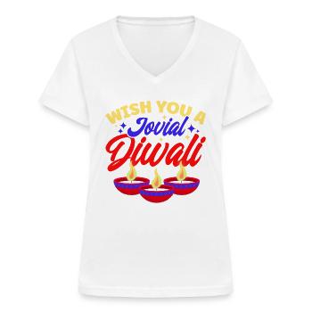 Diwali Hindus Sikh Festival of Lights Gift - Women's V-neck T-shirt - white - Front - Lela (165cm)