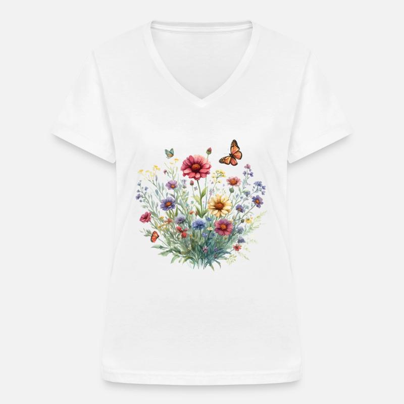 Boho Blumengarten Vintage Blumen Wildblumen - Frauen-T-Shirt mit V-Ausschnitt - Weiß