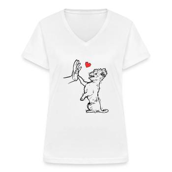 Yorkshire Terrier Niedlicher Yorkshire Terrier - Frauen-T-Shirt mit V-Ausschnitt - Weiß - Vorne - Lela (165cm)
