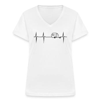 herzschlag wohnwagen - Frauen-T-Shirt mit V-Ausschnitt - Weiß - Vorne - Lela (165cm)
