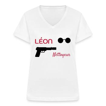 Léon - Nettoyeur - Film Culte - Cinéma - T-shirt col V Femme - blanc - Devant - Lela (165cm)