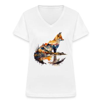 Renard Forêt Animaux Motif animal Art Motif Renard - T-shirt col V Femme - blanc - Devant - Lela (165cm)