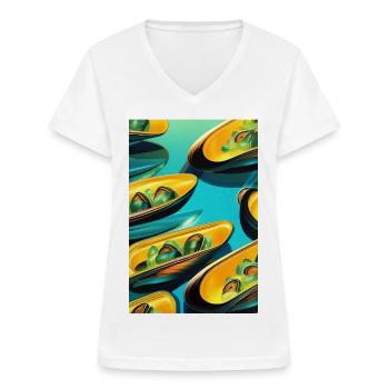 Mussels - Women's V-neck T-shirt - white - Front - Lela (165cm)