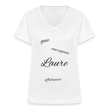 Prénom Laure - T-shirt col V Femme - blanc - Devant - Lela (165cm)