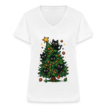 Sjov jule-T-shirt gave retro - T-shirt med V-hals til damer - hvid - Foran - Lela (165cm)