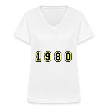 1980 Jahr Zahl - Frauen-T-Shirt mit V-Ausschnitt - Weiß - Vorne - Lela (165cm)