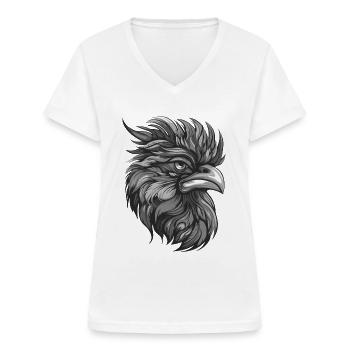 Rooster Portrait Animal - Women's V-neck T-shirt - white - Front - Lela (165cm)