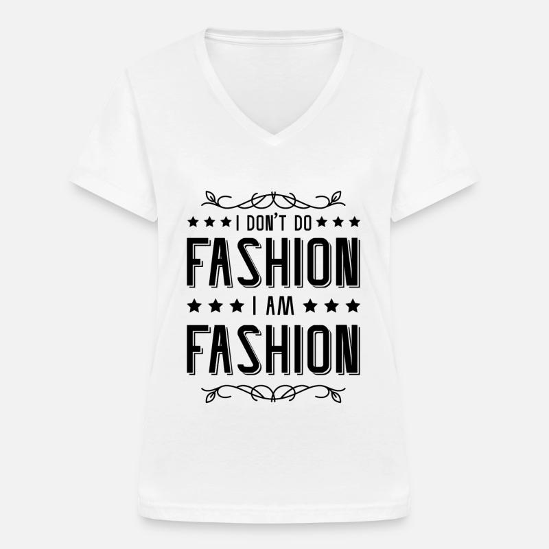 Mode slogan tøj - T-shirt med V-hals til damer - hvid