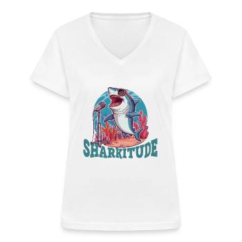 Sharkitude Shark singt mit Haltung - Frauen-T-Shirt mit V-Ausschnitt - Weiß - Vorne - Lela (165cm)