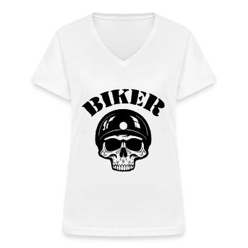 Skeleton Biker - T-shirt col V Femme - blanc - Devant - Lela (165cm)