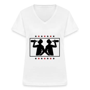 Trinker Bier Silhouette - Frauen-T-Shirt mit V-Ausschnitt - Weiß - Vorne - Lela (165cm)