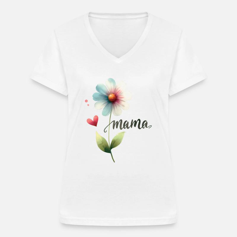 Mor blomst akvarel mors dag hjertegave - T-shirt med V-hals til damer - hvid