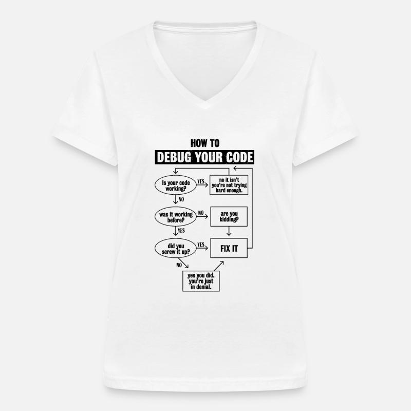 Codage de code de programmation Cadeau de débogage drôle - T-shirt col V Femme - blanc