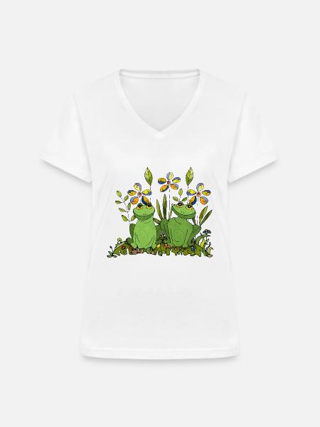 Frösche - Frauen-T-Shirt mit V-Ausschnitt - Weiß