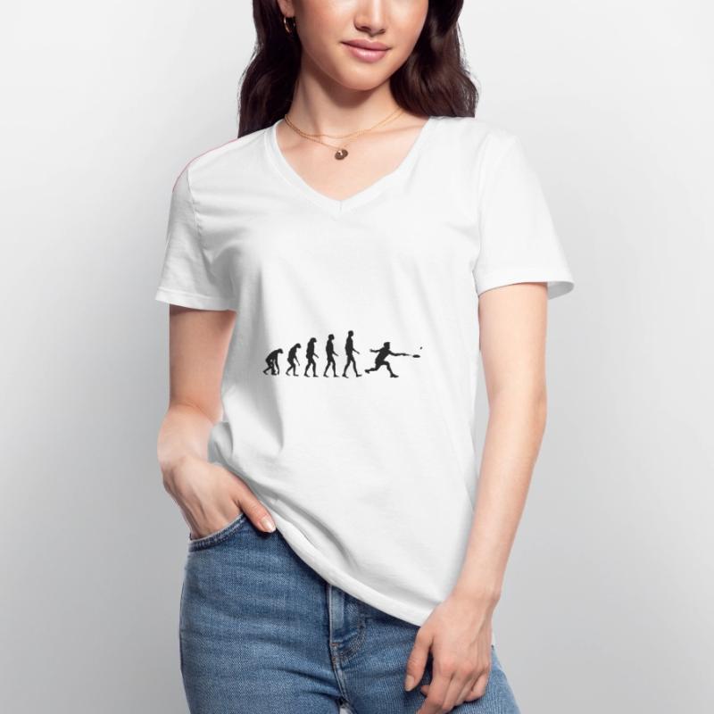 Federball Evolution Badminton Entwicklung Geschenk Frauen-T-Shirt mit V-Ausschnitt