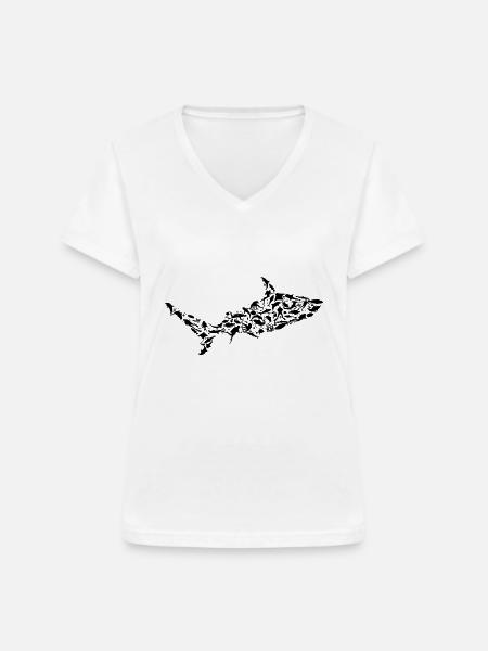 Hai - Frauen-T-Shirt mit V-Ausschnitt - Weiß