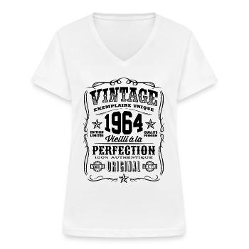 Vintage 1964 Cadeau Anniversaire 55 Ans - T-shirt col V Femme - blanc - Devant - Lela (165cm)