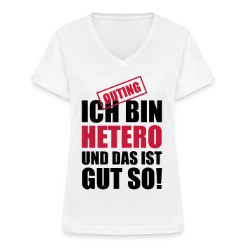 03 ich bin hetero und das ist gut so - Frauen-T-Shirt mit V-Ausschnitt - Weiß - Vorne - Lela (165cm)