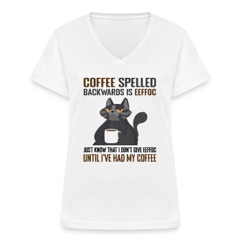 Coffee Spelled Backwards Is Eeffoc Cats & Coffee - Women's V-neck T-shirt - white - Front - Lela (165cm)