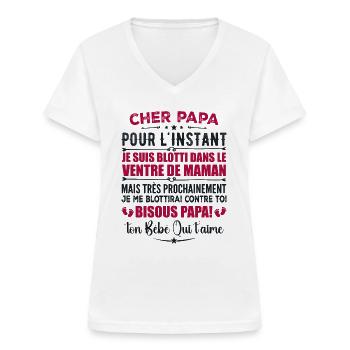 Annonce Grossesse Originale Pour Futur Papa - T-shirt col V Femme - blanc - Devant - Lela (165cm)