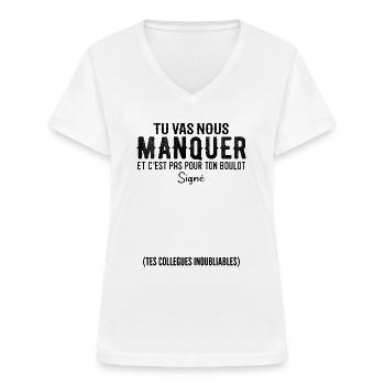 Vertrek Gepersonaliseerde Medewerker Ondertekend - Vrouwen T-shirt met V-hals - wit - Voor - Lela (165cm)
