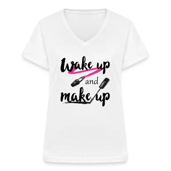 Aufwachen und Schminken Frauen Geschenk Idee - Frauen-T-Shirt mit V-Ausschnitt - Weiß - Vorne - Lela (165cm)