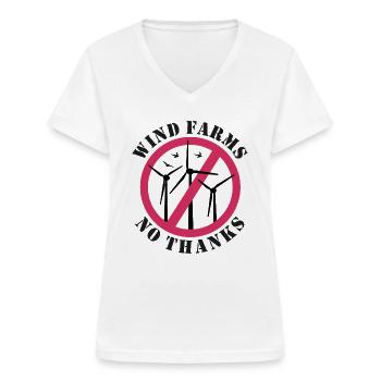 Wind Farms No Thanks, Stop Wind Energy - Women's V-neck T-shirt - white - Front - Lela (165cm)