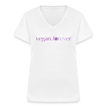 Vegan forever lila Blume - vegan forever - Frauen-T-Shirt mit V-Ausschnitt - Weiß - Vorne - Lela (165cm)