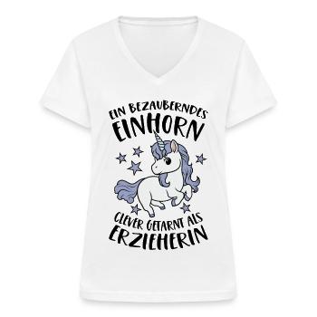 Bezauberndes Einhorn Clever Getarnt als Erzieherin - Frauen-T-Shirt mit V-Ausschnitt - Weiß - Vorne - Lela (165cm)