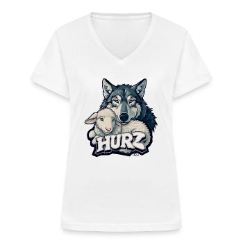 Hurz, der Wolf das Lamm - Frauen-T-Shirt mit V-Ausschnitt - Weiß - Vorne - Lela (165cm)