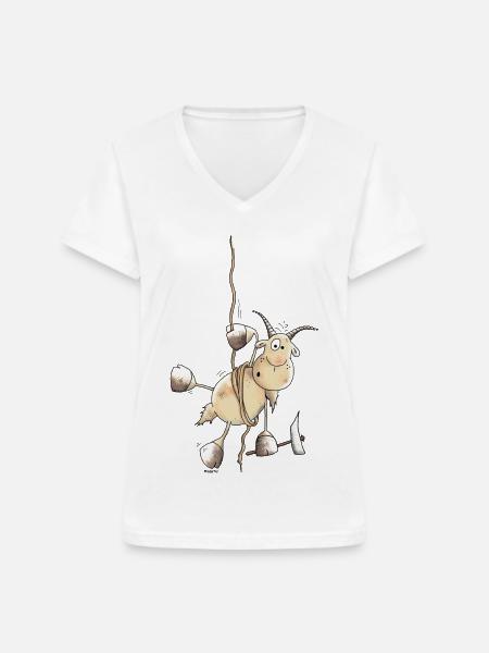 Abenteuerlustiger Steinbock - Bergsteiger - Frauen-T-Shirt mit V-Ausschnitt - Weiß