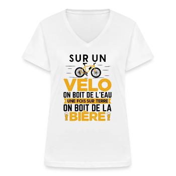 Vélo Humour Homme Cycliste Cadeau Retraite - T-shirt col V Femme - blanc - Devant - Lela (165cm)