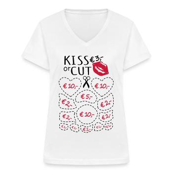 Bachelorette party Embrasser ou couper - T-shirt col V Femme - blanc - Devant - Lela (165cm)