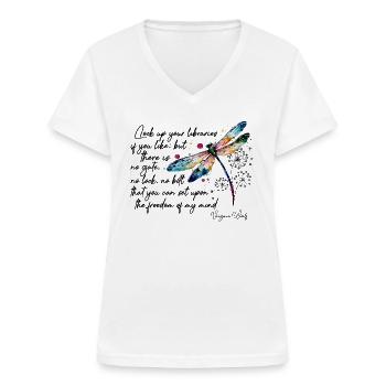 Conception de la citation de la liberté de Virginia Woolf - T-shirt col V Femme - blanc - Devant - Lela (165cm)