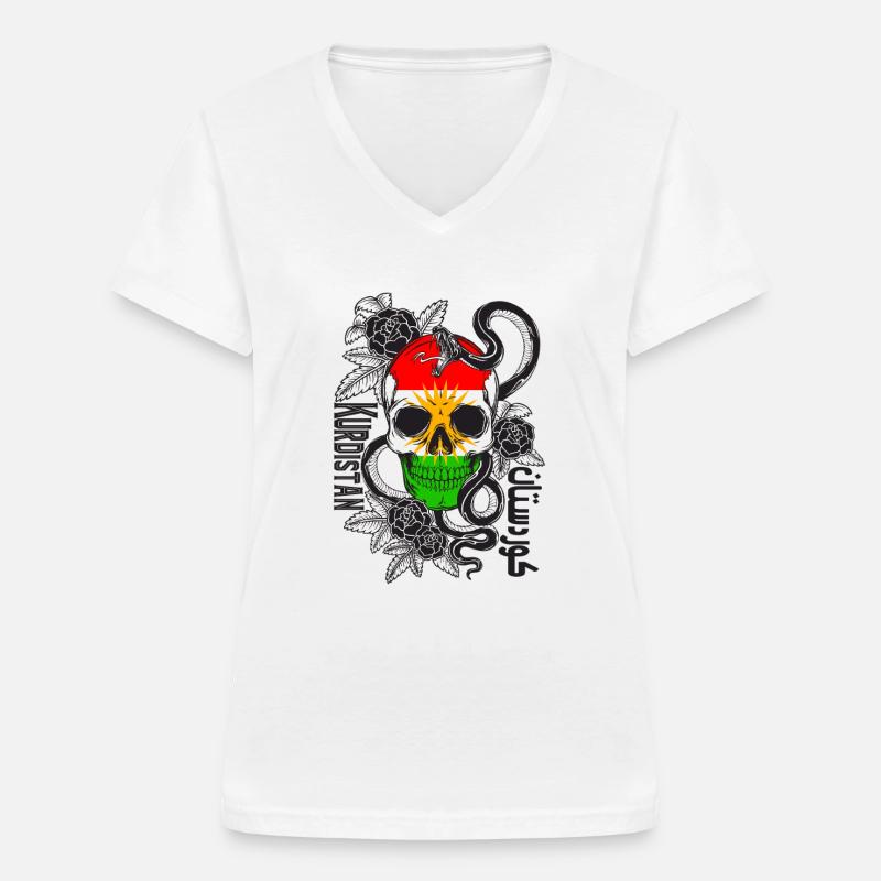 Kurdistan Flag Bakur Bashur Rojava Rojhlt Newroz - Women's V-neck T-shirt - white