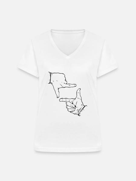 Finger Silhouette - Frauen-T-Shirt mit V-Ausschnitt - Weiß