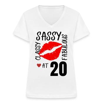 Frech und fabelhaft mit 20. 20. Geburtstag - Frauen-T-Shirt mit V-Ausschnitt - Weiß - Vorne - Lela (165cm)
