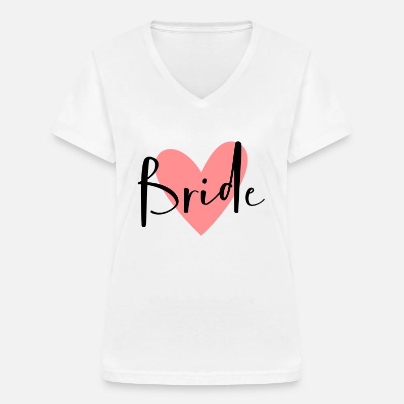 Festa di gallina cuore rosa sposa - Maglietta da donna con scollo a V - bianco