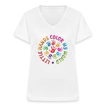 Little Hands Color My World Kindergarten Lehrerin - Frauen-T-Shirt mit V-Ausschnitt - Weiß - Vorne - Lela (165cm)