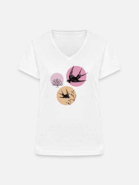 Schwalben Frühling - Frauen-T-Shirt mit V-Ausschnitt - Weiß