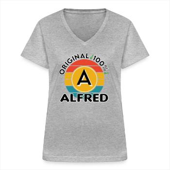 Alfred - Frauen-T-Shirt mit V-Ausschnitt - Grau meliert - Vorne - Lela (165cm)