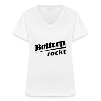 Bottrop rockt - Textdesign mit Stadtnamen - Frauen-T-Shirt mit V-Ausschnitt - Weiß - Vorne - Lela (165cm)