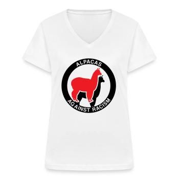 Alpakas gegen Rassismus - Frauen-T-Shirt mit V-Ausschnitt - Weiß - Vorne - Lela (165cm)