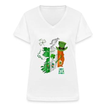 Ireland Irish Homeland Love Gift Clover - Women's V-neck T-shirt - white - Front - Lela (165cm)