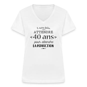 Anniversaire 40 ans - T-shirt col V Femme - blanc - Devant - Lela (165cm)