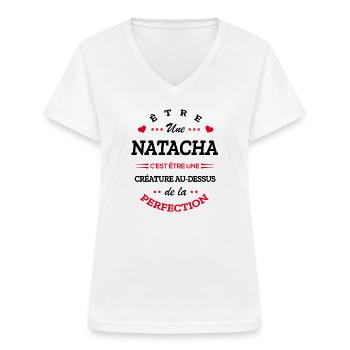 NATACHA PARFAITE - NOM NATACHA - T-shirt col V Femme - blanc - Devant - Lela (165cm)