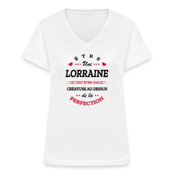 LORRAINE PARFAITE - NOM LORRAINE - T-shirt col V Femme - blanc - Devant - Lela (165cm)