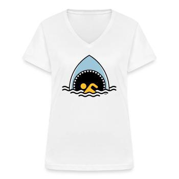 Requin et flotteur (Requin / Nager / 3C) - T-shirt col V Femme - blanc - Devant - Lela (165cm)